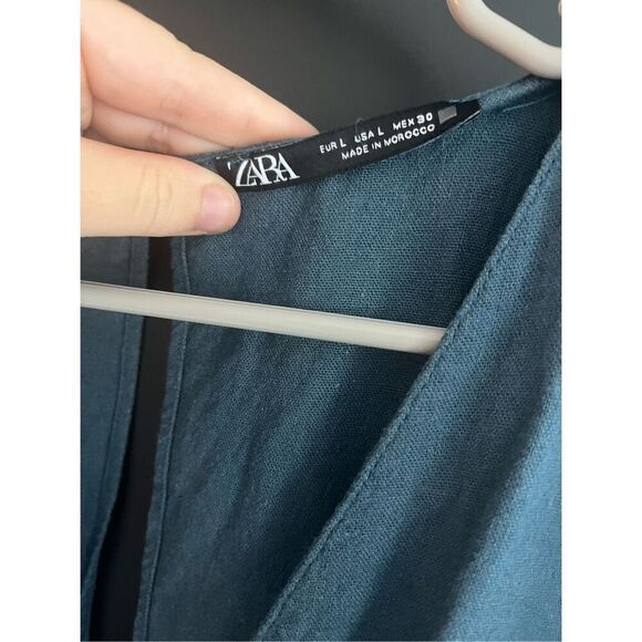 Zara Linen Blend Blue Ruffle Romper Size Large - Picture 4 of 6